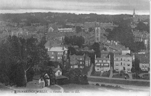 Panoramic view from Tunbridge Wells Common with Holy Trinity Church as landmark